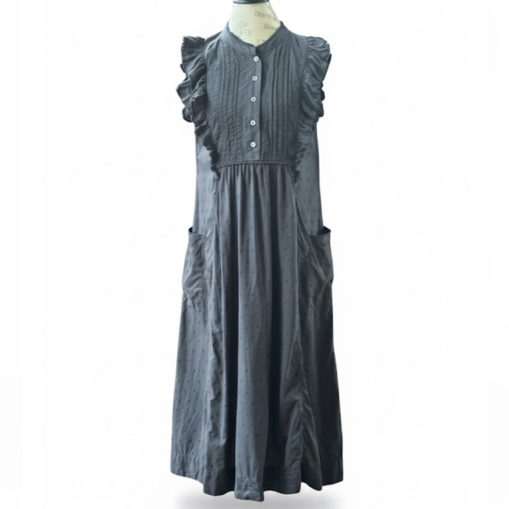 Wrap London Gray Broderie Anglaise Sleeveless Cotton Dress Size 8 EUC!